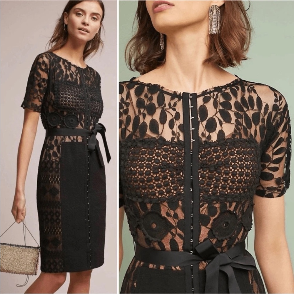 Beguile Byron Lars for Anthropologie Black Lace Carissima Sheath Dress